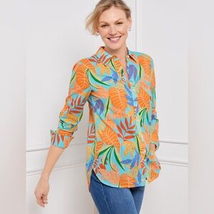 Talbots Modern Classic Button Up Shirt Size 2X Plus Tropical Multicolor Resort